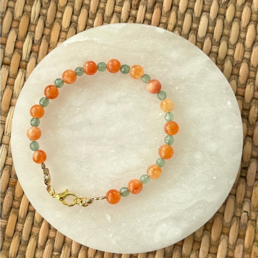 Genuine Dyed Jade Beaded Bracelet | Orange and Green
